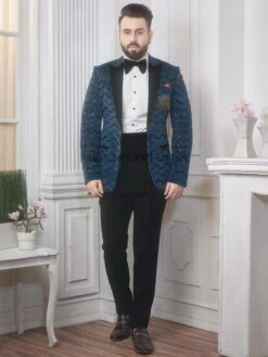 Imported Fabric Indian Designer Men's Tuxedo Suit In Blue Colour. -Riwaayat Store 1033807 2