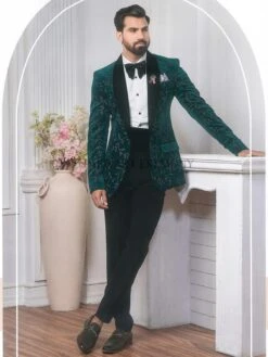 Green Colour Imported Fabric Designer Tuxedo Suit.
