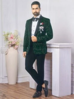 Green Colour Designer Men's Tuxedo Suit In Imported Fabric.