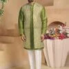 Green Colour Imported Fabric Mens Designer Kurta Pajama Jacket. -Riwaayat Store 1034210 4