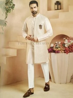 Cream,Off White Colour Imported Fabric Long Kurta Jacket.