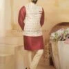 Cream,Maroon Colour Jacquard,Silk Fabric Mens Designer Kurta Jacket. 1 Cream,Maroon Colour Jacquard,Silk Fabric Mens Designer Kurta Jacket. -Riwaayat Store 1034218 4
