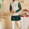 Cream,Green Colour Jacquard,Silk Fabric Readymade Kurta Jacket. -Riwaayat Store 1034222 4