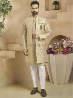 Golden Colour Designer Kurta Pajama Jacket.