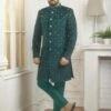 Green Colour Mens Designer Indowestern In Imported Fabric.