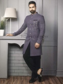 Purple Colour Mens Indowestern In Imported Fabric.