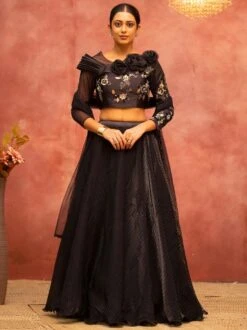 Black Designer Crushed Style Lehenga Choli