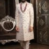 Off White Mens Embroidered Sherwani In Silk -Riwaayat Store 15064