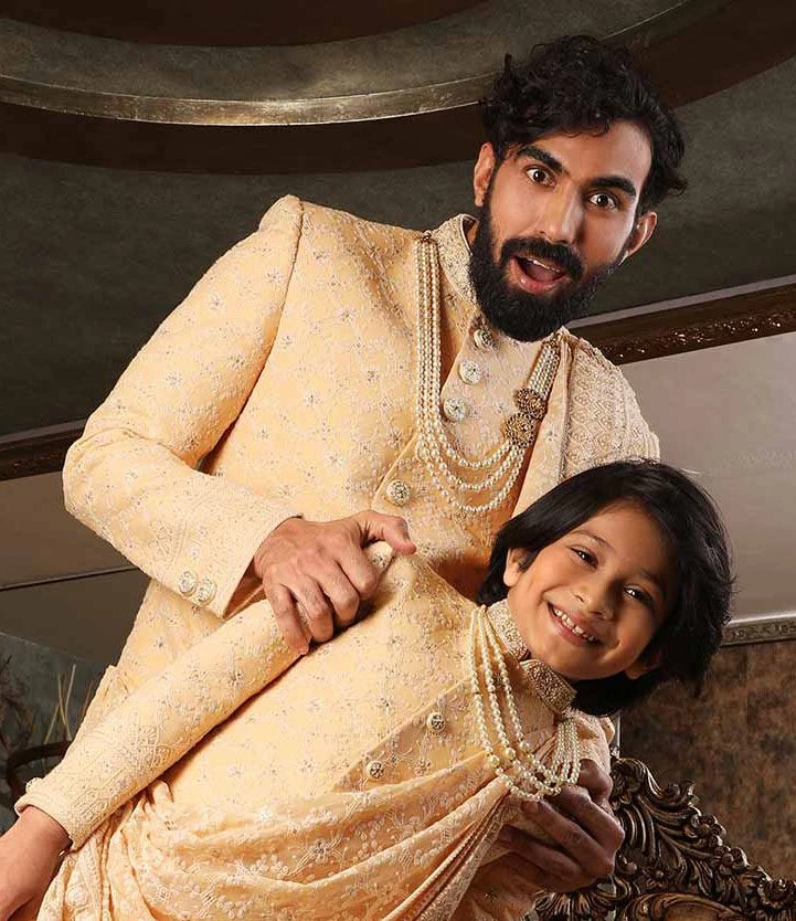 Yellow Silk Sherwani With Embroidery Work 4 Yellow Silk Sherwani With Embroidery Work - Image 2