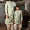 Green Thread Embroidered Sherwani With Dhoti