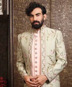 Green Layered Indowestern With Thread Embroidery -Riwaayat Store 15293 1