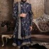 Blue Embroidered Silk Sherwani Set With Embroidery -Riwaayat Store 15324b