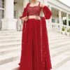 Red Cape Sleeved Lehenga Choli With Sequins Work -Riwaayat Store 155