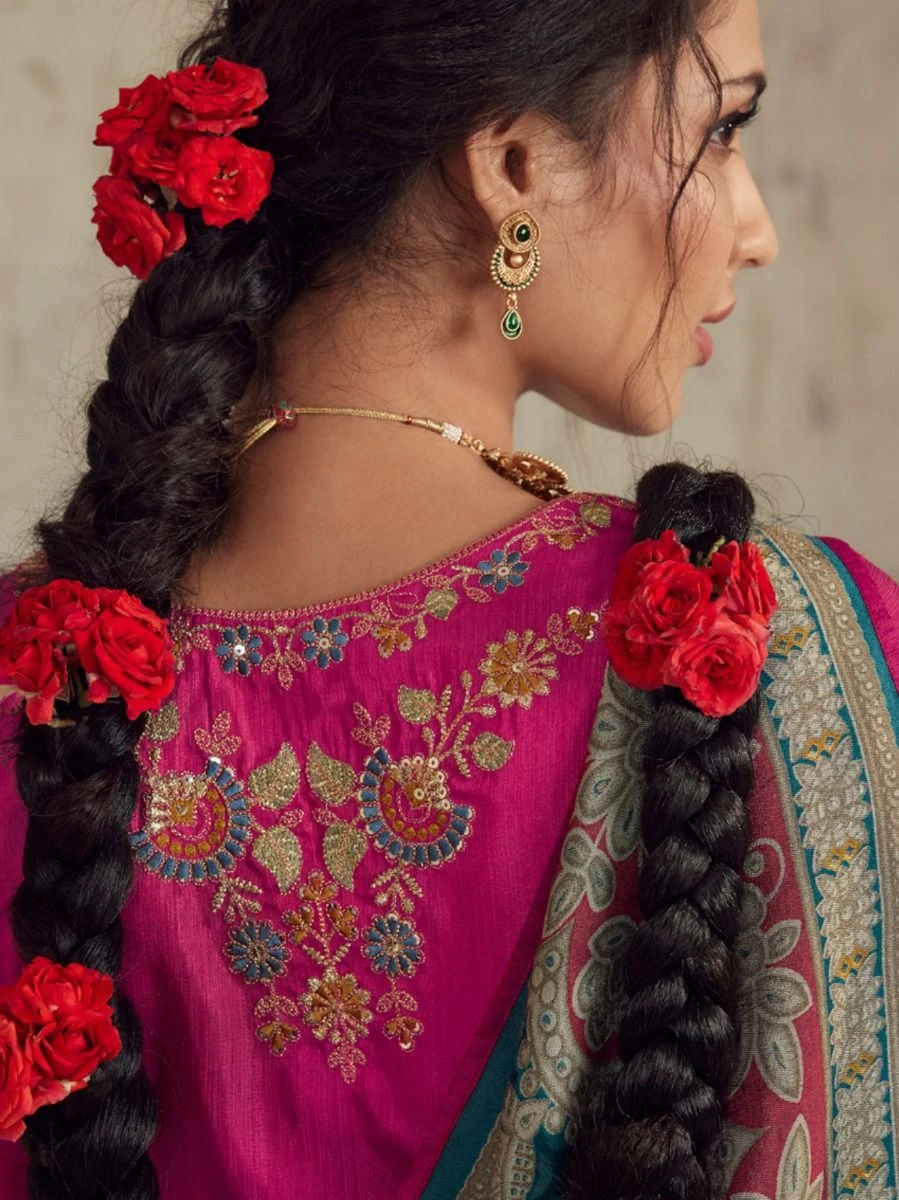 Blue Party Wear Saree In Brasso With Weaving 4 Blue Party Wear Saree In Brasso With Weaving - Image 2