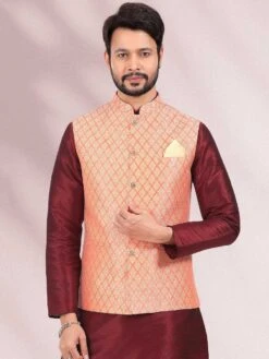 Maroon Party Wear Kurta Pyjama With Jacket -Riwaayat Store 1890 3