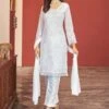 White Sequined Pant Style Suit With Dupatta -Riwaayat Store 2024
