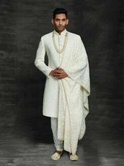 Off White Colour Silk Indian Designer Sherwani. -Riwaayat Store 2438