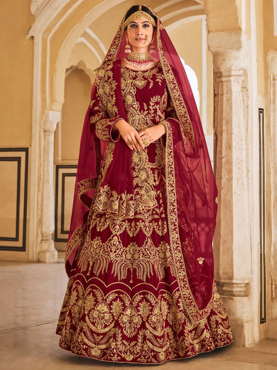 Maroon Bridal Velvet Lehenga Choli In Heavy Embroidery 3 Maroon Bridal Velvet Lehenga Choli In Heavy Embroidery