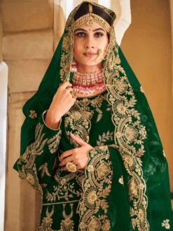 Green Velvet Lehenga Choli With Zari Embroidery -Riwaayat Store 3010c 1