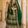 Green Velvet Lehenga Choli With Zari Embroidery -Riwaayat Store 3010c