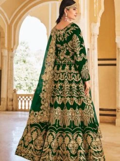 Green Velvet Lehenga Choli With Zari Embroidery -Riwaayat Store 3010c 2