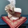 White Silk Groom Safa With Maroon Stole