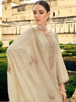 Off White Embroidered Salwar Suit With Dupatta -Riwaayat Store 3384 1