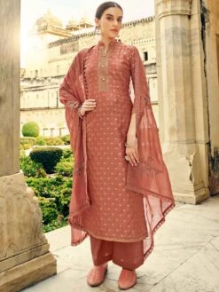 Peach Straight Cut Salwar Suit In Cotton