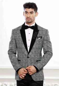 Grey Linen Tuxedo Suit.