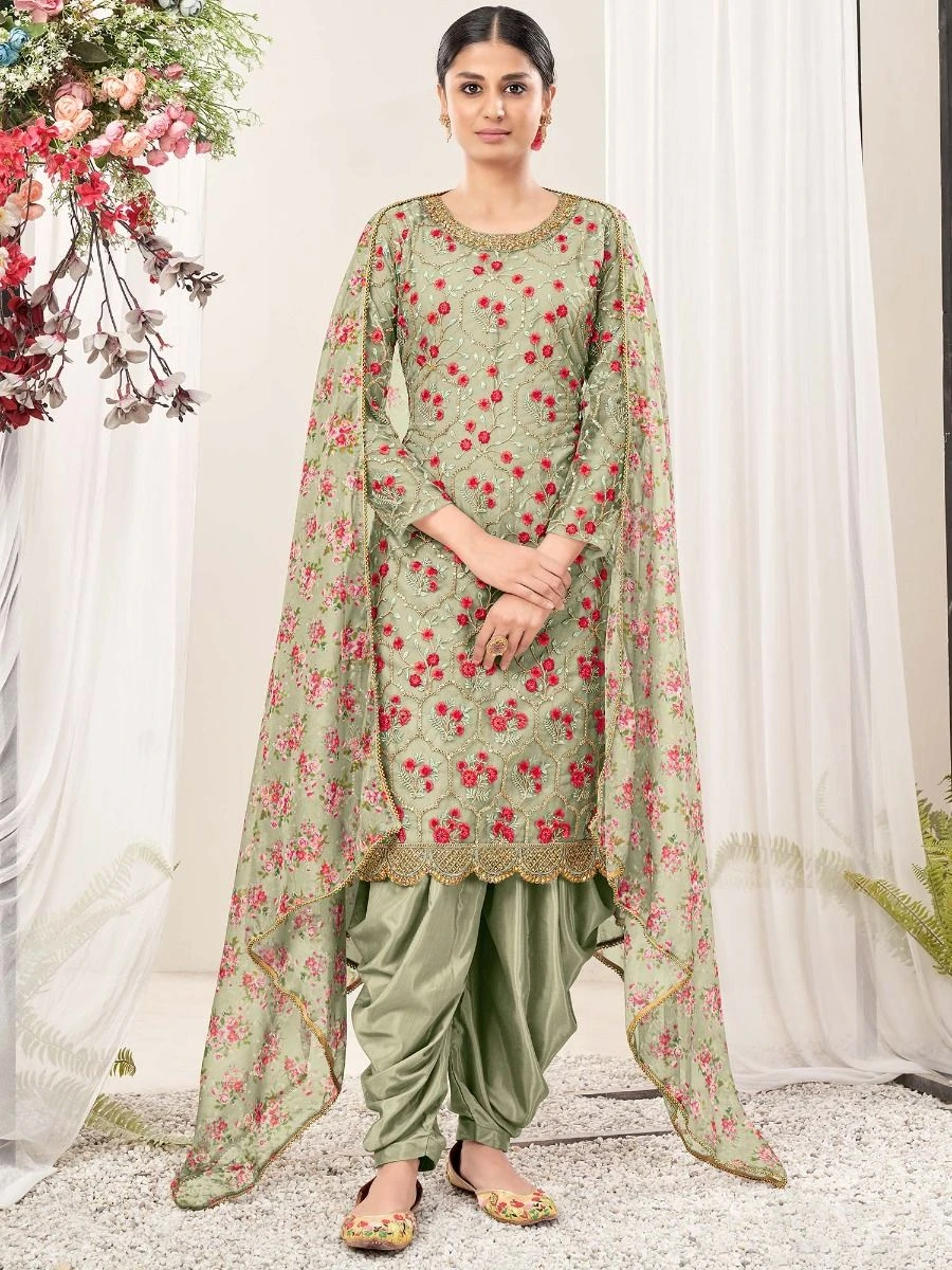 Green Embroidered Punjabi Suit In Net 3 Green Embroidered Punjabi Suit In Net