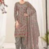 Grey Embroidered Punjabi Suit With Dupatta -Riwaayat Store 5403