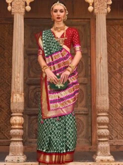 Green Printed Patola Silk Saree