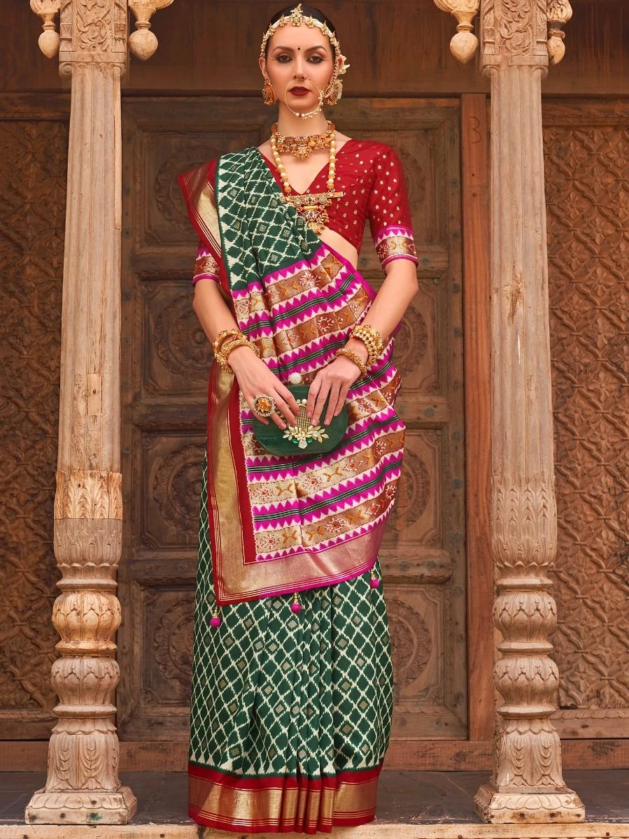 Green Printed Patola Silk Saree 3 Green Printed Patola Silk Saree