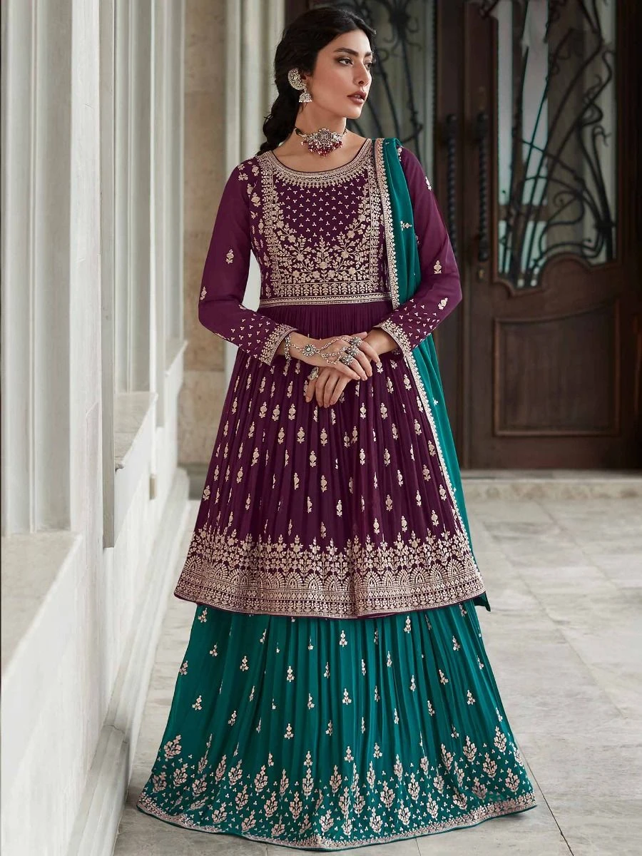 Purple Sequins Embroidered Indo Western Lehenga 3 Purple Sequins Embroidered Indo Western Lehenga