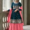 Blue Embroidered Kurti Style Lehenga In Georgette -Riwaayat Store 9431