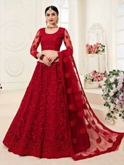 Maroon Colour Net Bridal Lehenga Choli In Zardozi,Embroidery Work.