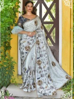 Grey Colour Silk Designer Saree.