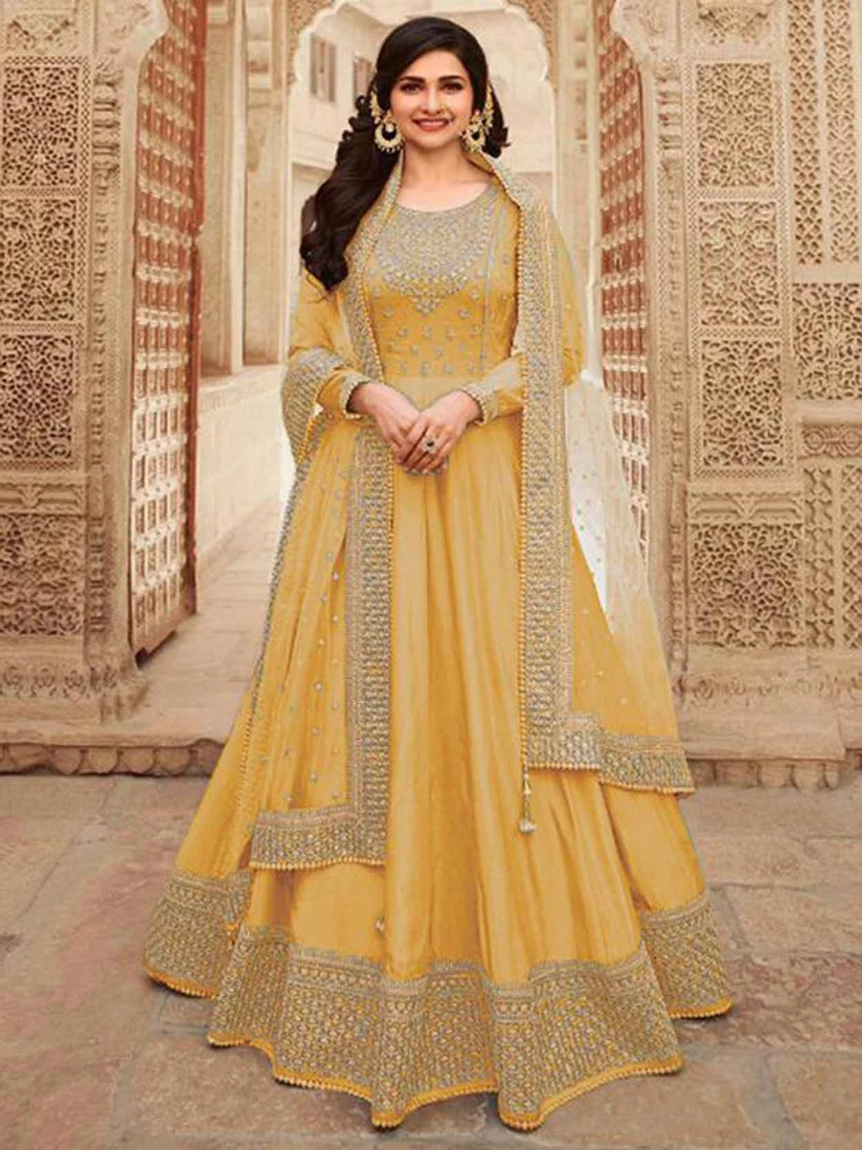 Yellow Colour Silk Designer Salwar Suit. 3 Yellow Colour Silk Designer Salwar Suit.