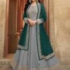 Grey Colour Silk Anarkali Salwar Suit.