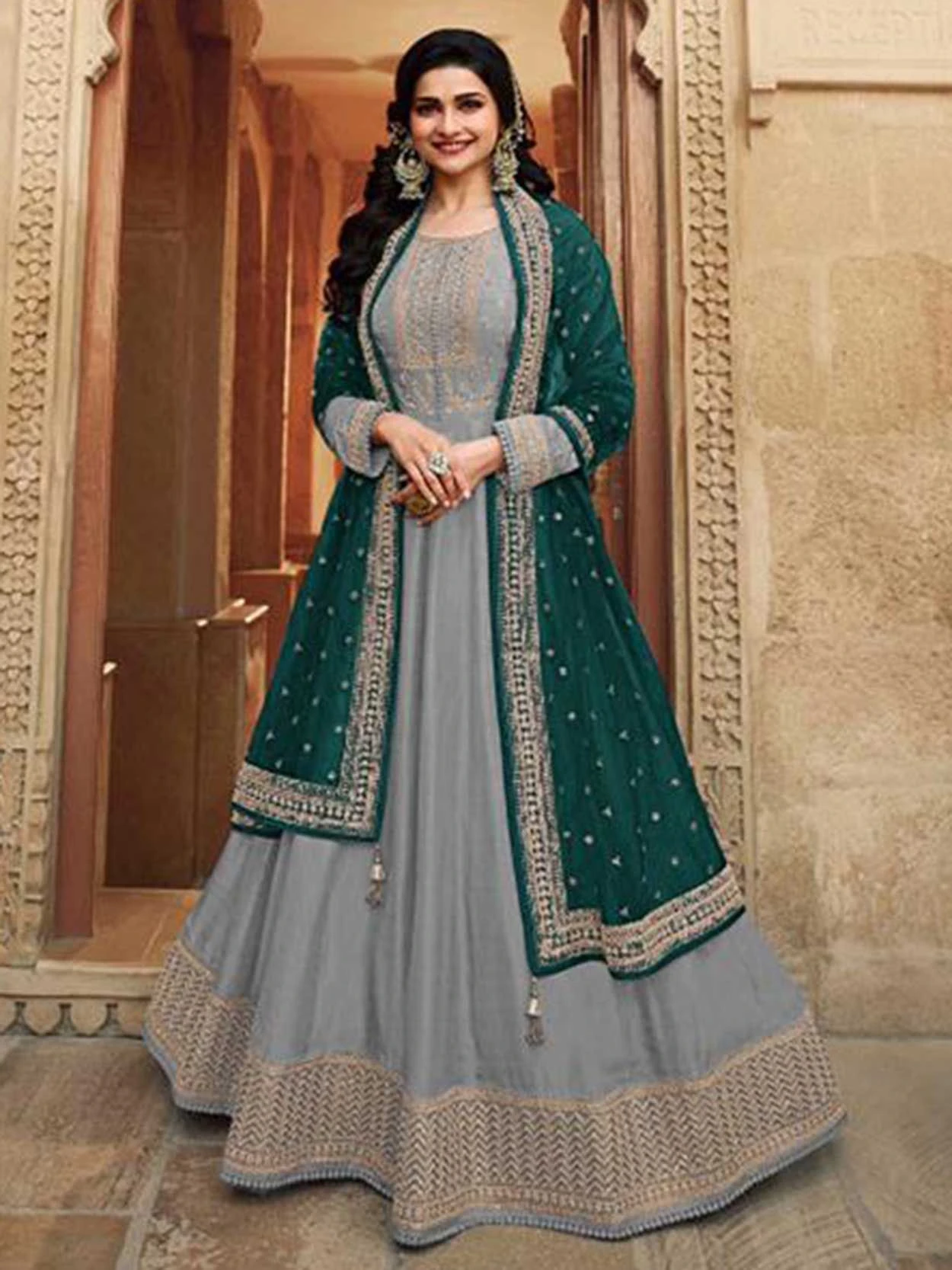 Grey Colour Silk Anarkali Salwar Suit. 3 Grey Colour Silk Anarkali Salwar Suit.
