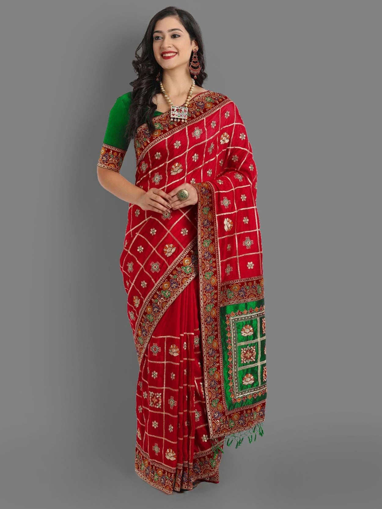 Red Colour Silk Designer Saree. 3 Red Colour Silk Designer Saree.