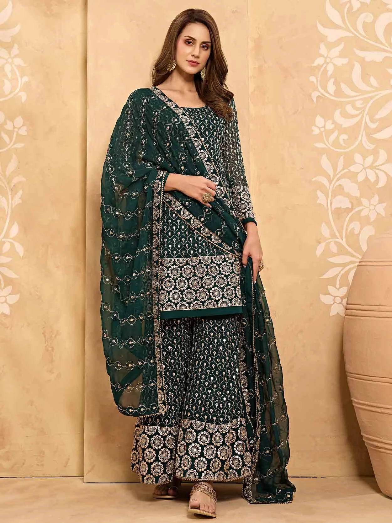 Green Colour Georgette Fabric Designer Sharara Salwar Suit. 3 Green Colour Georgette Fabric Designer Sharara Salwar Suit.