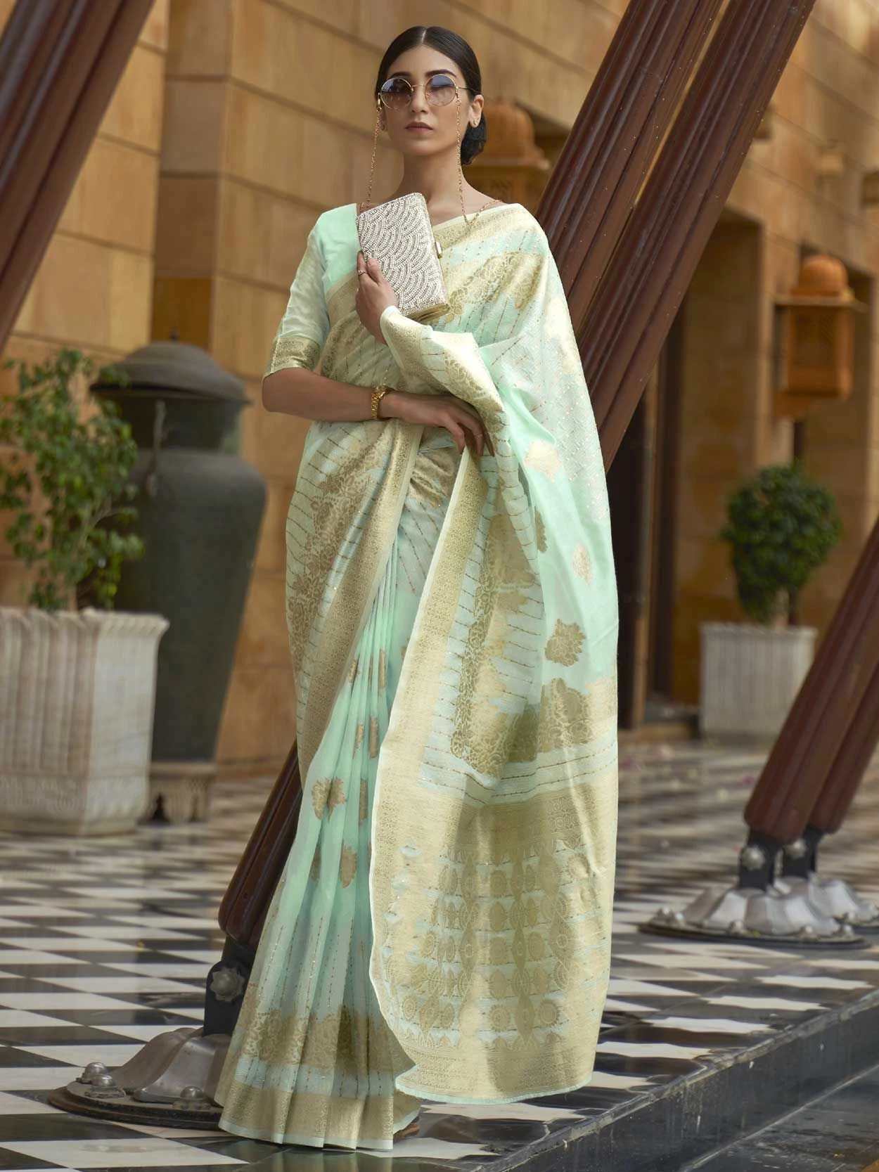 Turquoise Colour Silk Saree. 3 Turquoise Colour Silk Saree.