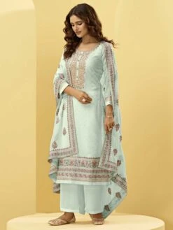 Sky Blue Colour Palazzo Salwar Kameez In Georgette Fabric.