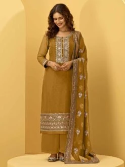 Mustard Yellow Colour Georgette Fabric Palazzo Salwar Suit.