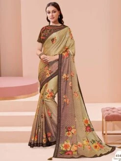 Beige Colour Georgette Fabric Designer Saree.