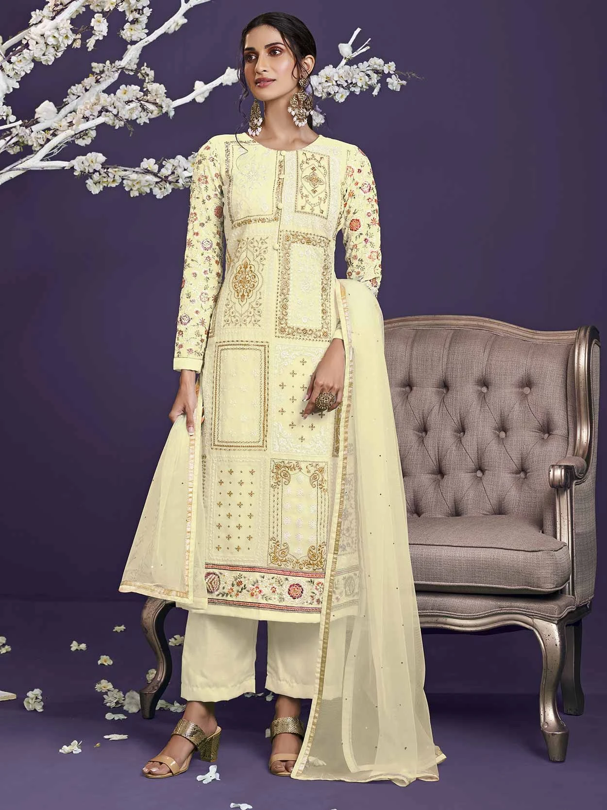 Georgette Fabric Designer Salwar Suit Yellow Colour. 3 Georgette Fabric Designer Salwar Suit Yellow Colour.