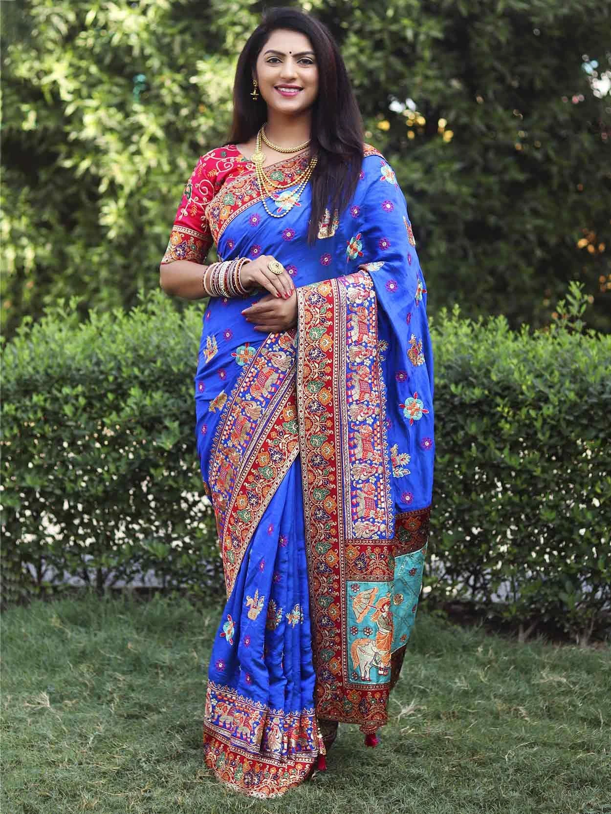 Blue Colour Silk Indian Designer Saree. 2 Blue Colour Silk Indian Designer Saree.
