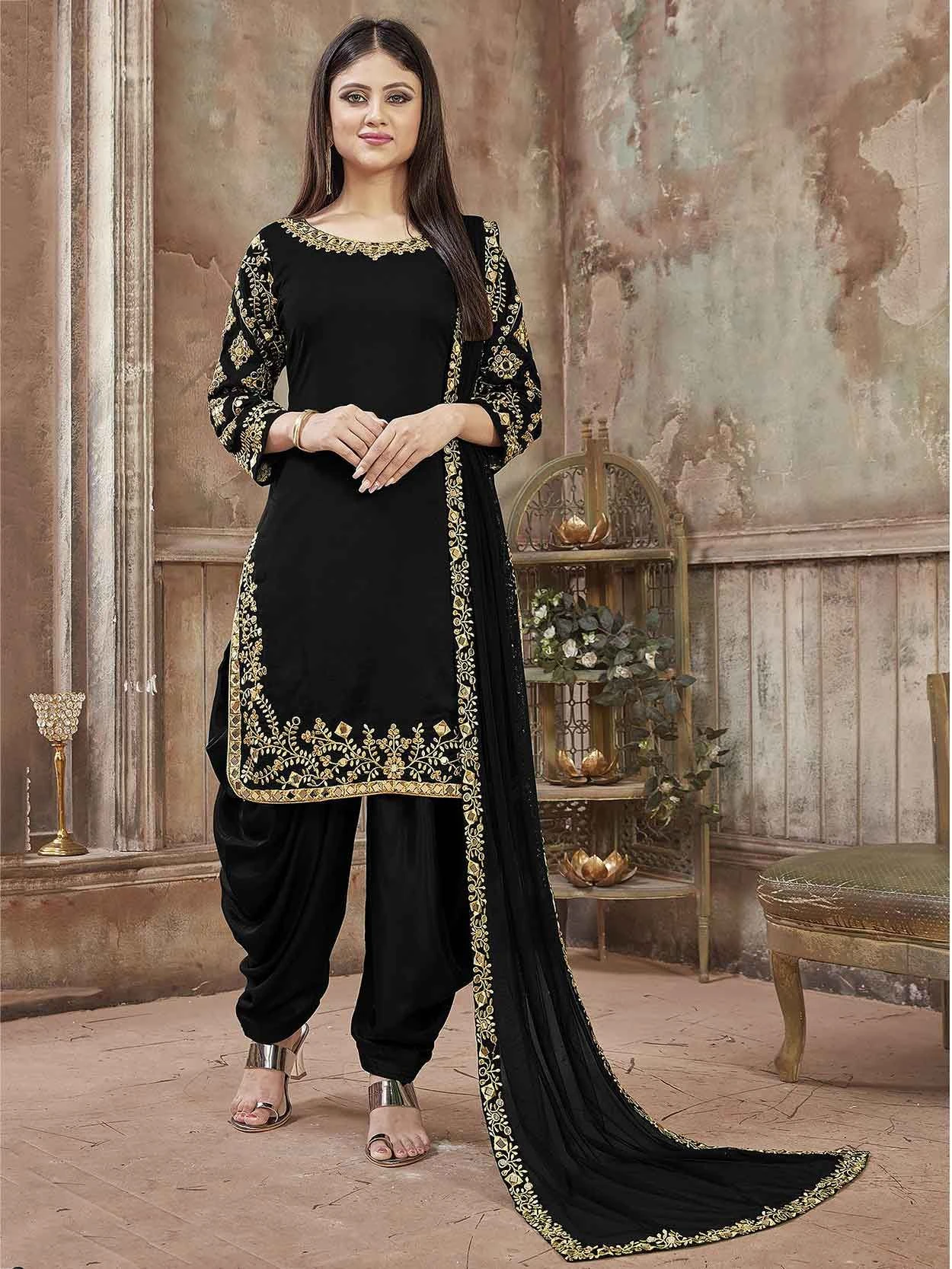 Black Colour Party Wear Patiala Suit. 3 Black Colour Party Wear Patiala Suit.