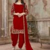 Georgette Fabric Patiala Salwar Suit Red Colour. -Riwaayat Store f222301c